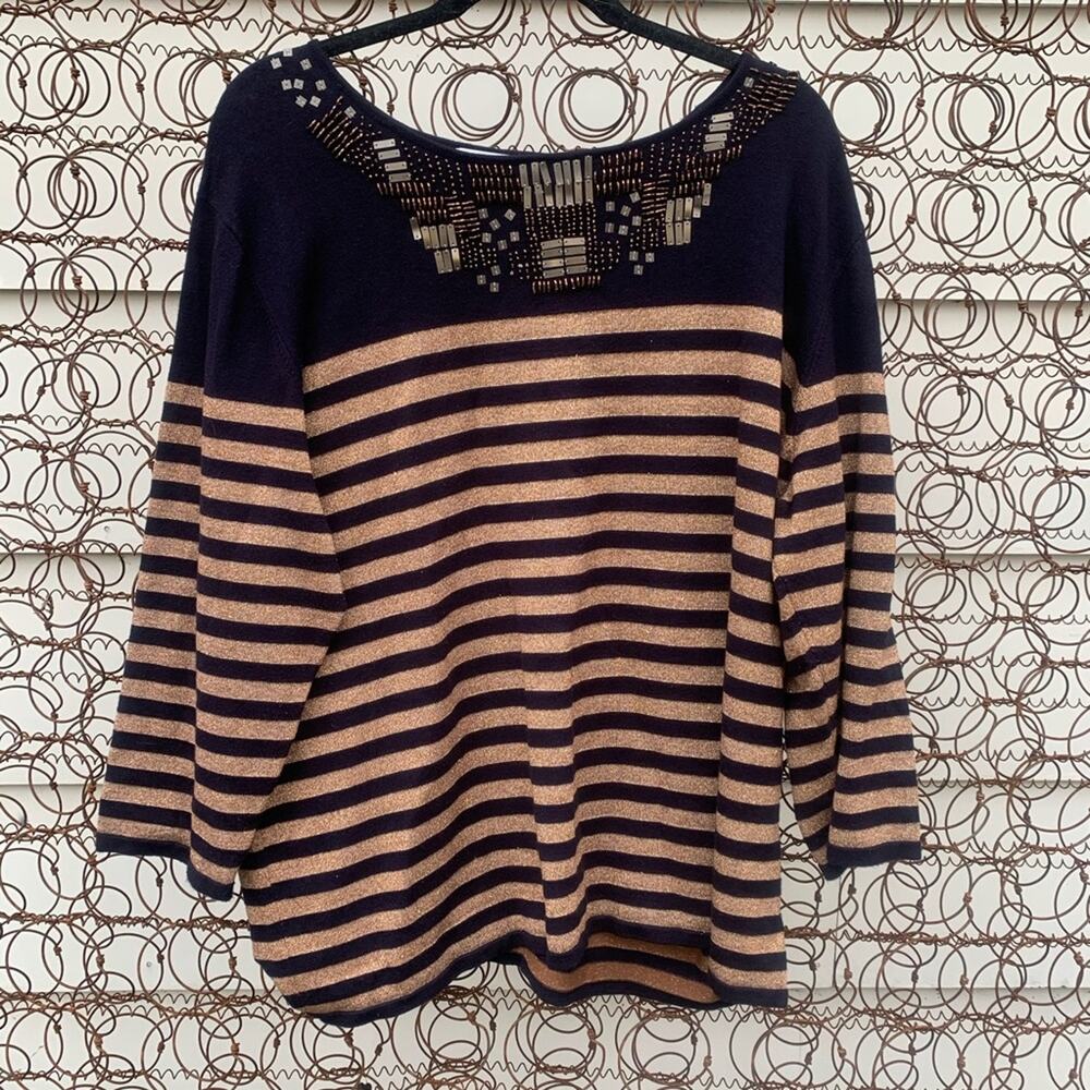 Alfred Dunner copper & black striped blouse 2X